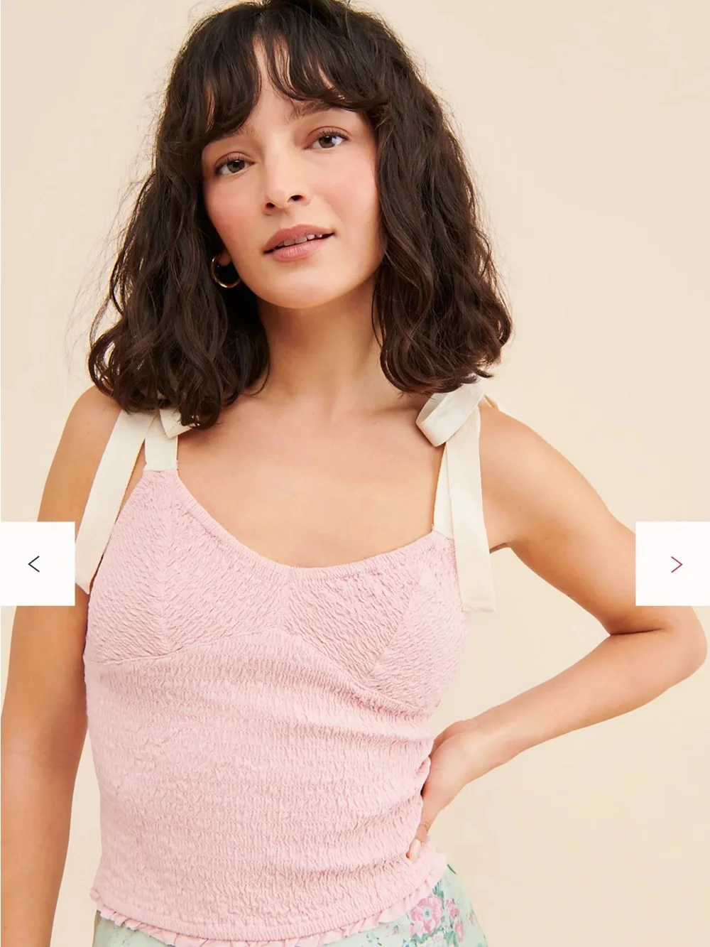 FREE PEOPLE Dawn Smocked Top w/ Ribbons Pink Size Large NWT